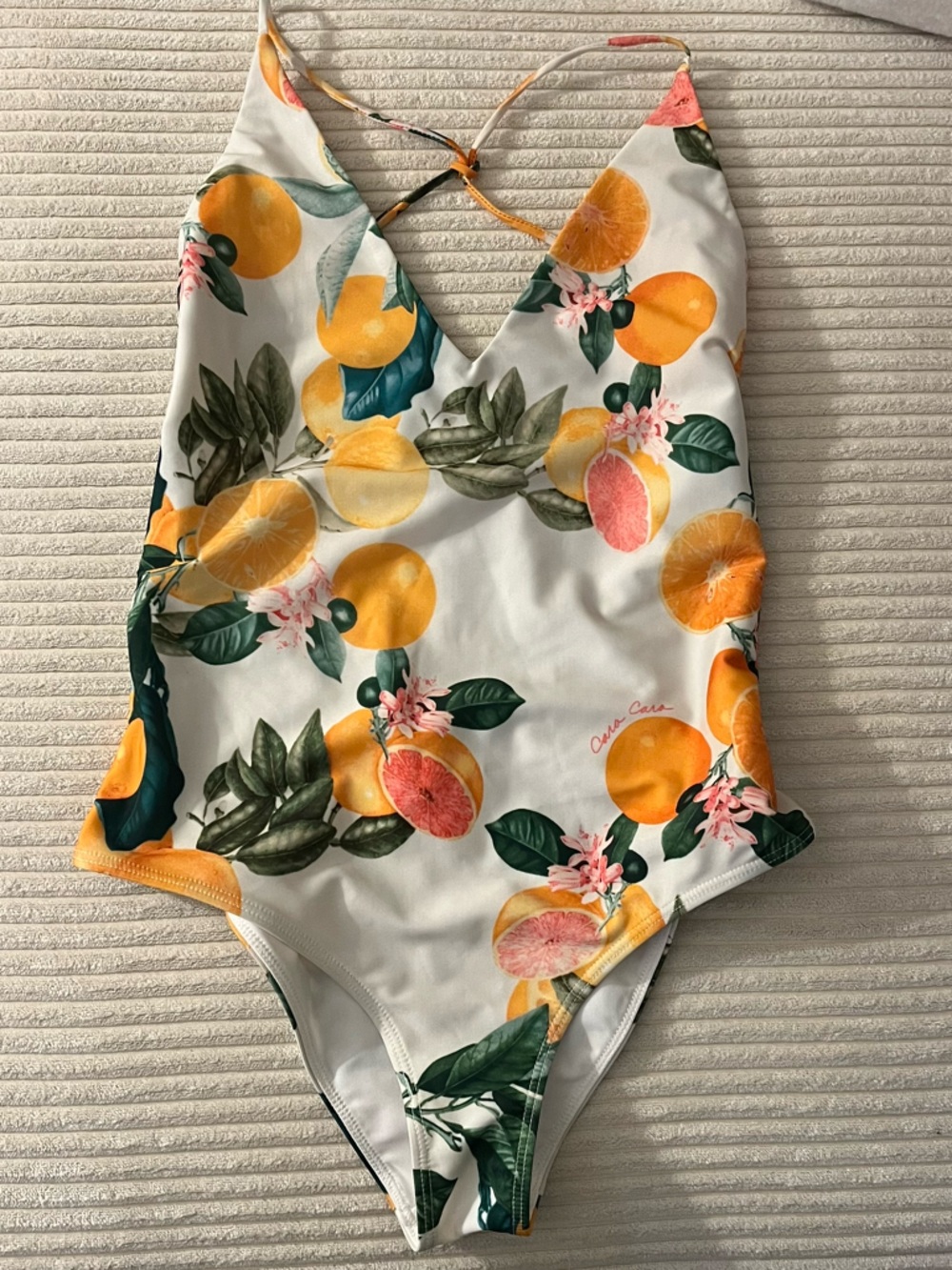 Cara Cara White One-Piece Swimsuit with Yellow & Green Oranges Citrus Print